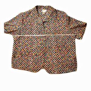 Vintage Jordan Woman Multicolor Geometric Print Button-Up Blouse – Size 18